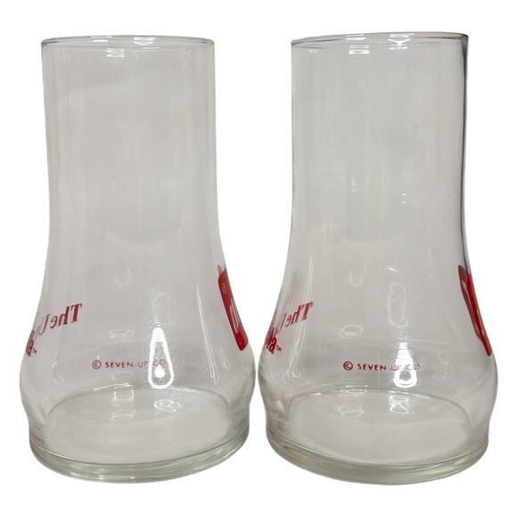 VTG SET OF (2) 7 UP Glass Tumbler THE UNCOLA Upside Down 5" Clear Drinking Cup - Picture 2 of 16